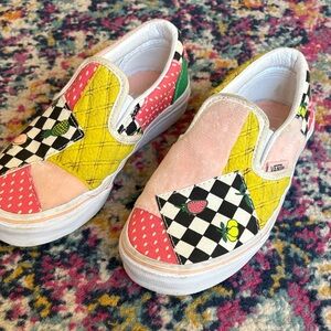 Vans Kids Checkered and Patchwork Slip-On Sneakers